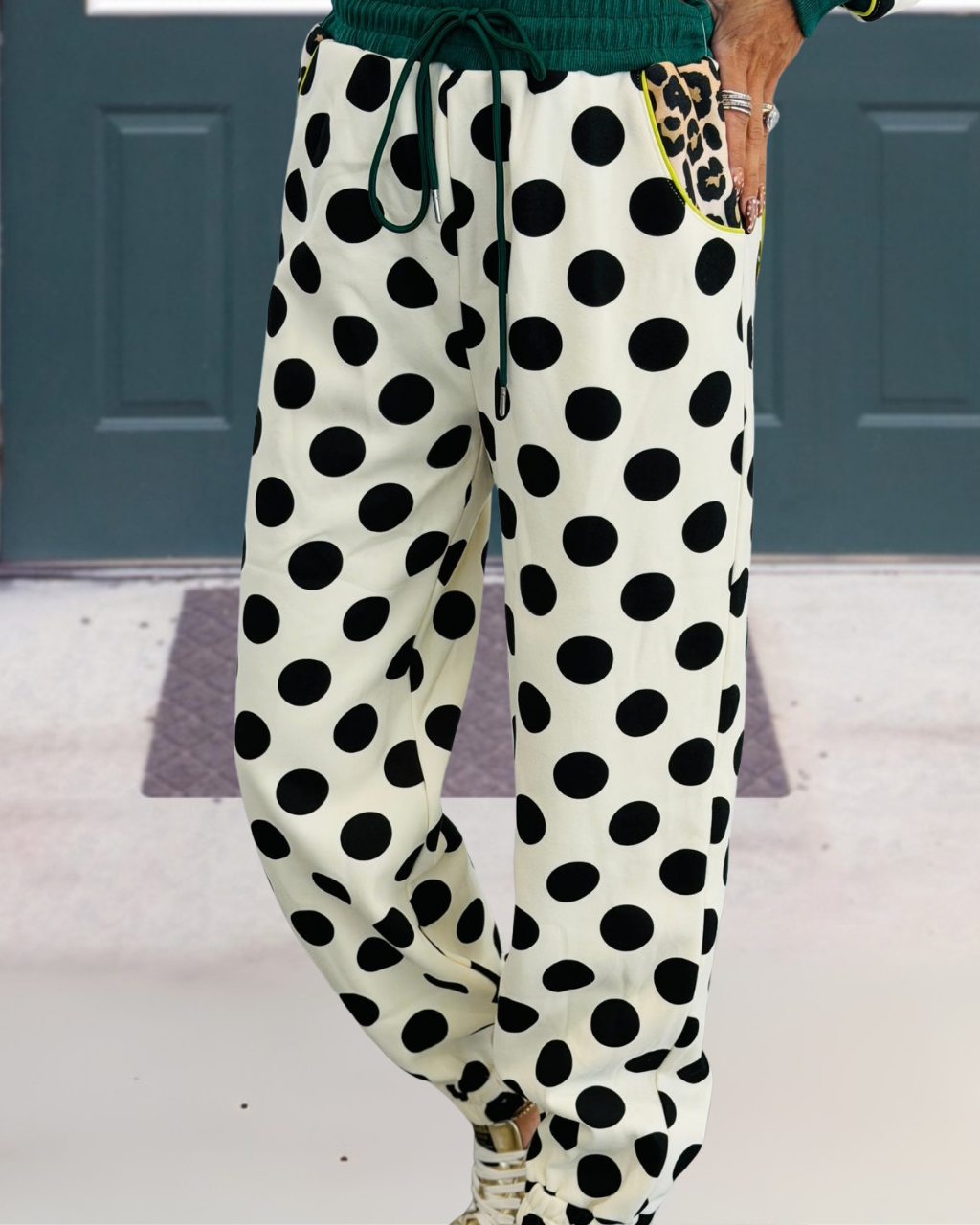 Stylish Polka Dot Leopard Print Pocket Pants