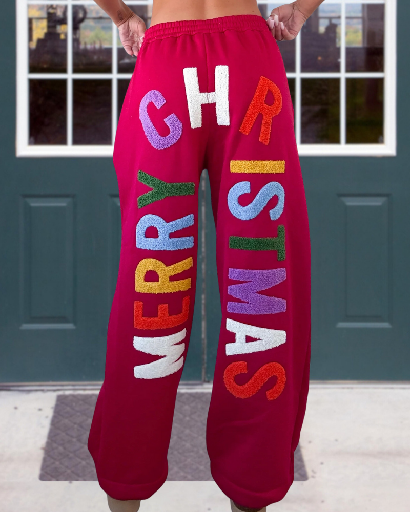 Merry Christmas Embroidered Pants