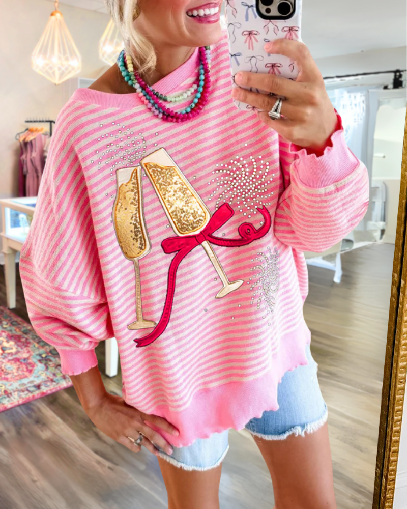 Festive Cheers Striped Sweatshirt