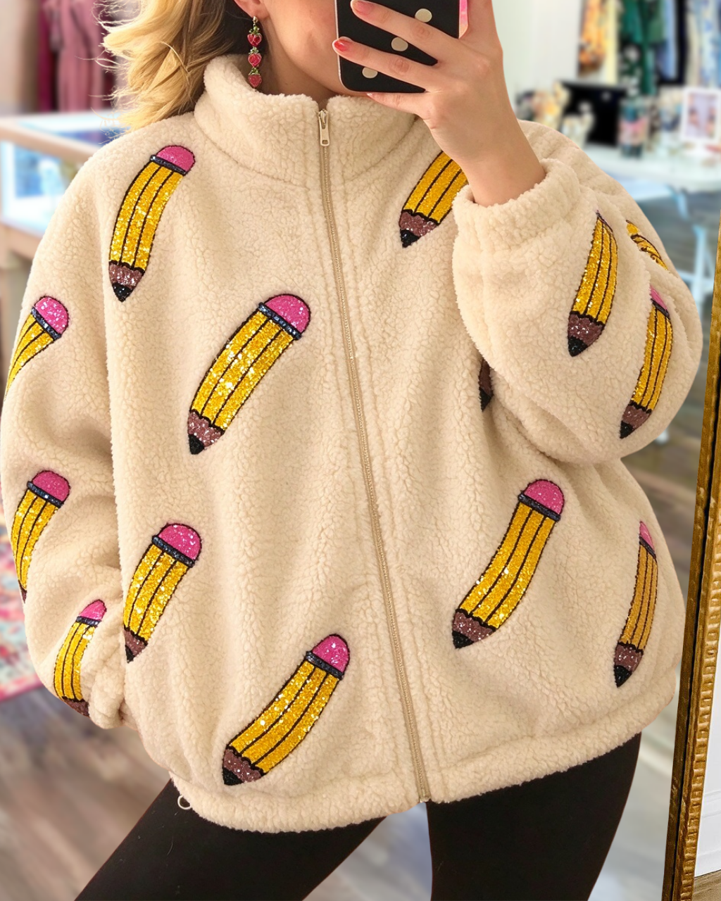 Cute Pencil Sequined Plush Jacket
