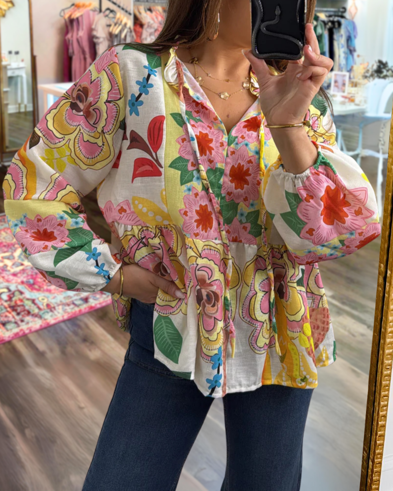 Trendy Floral Ruffle Blouse