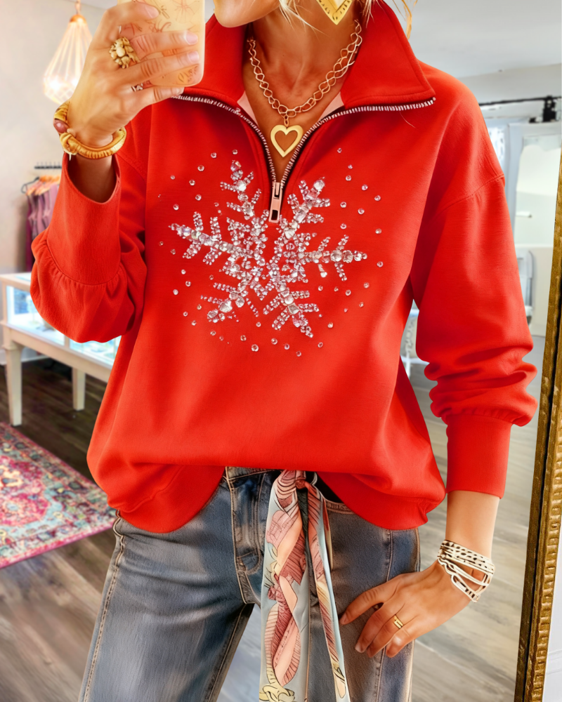 Snowflake Rhinestone Half-Zip Sweatshirt