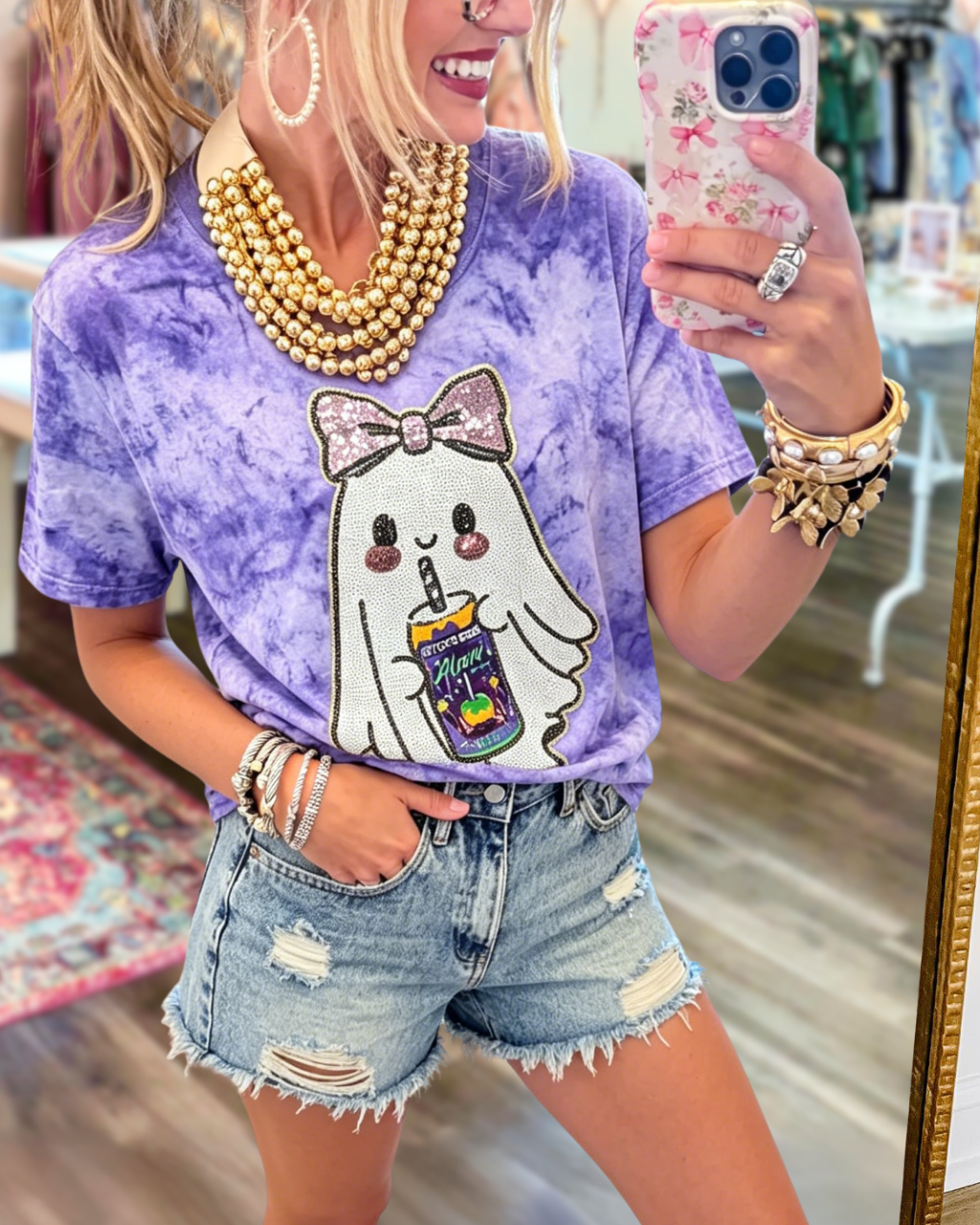 Sequin Bow Ghost T-Shirt