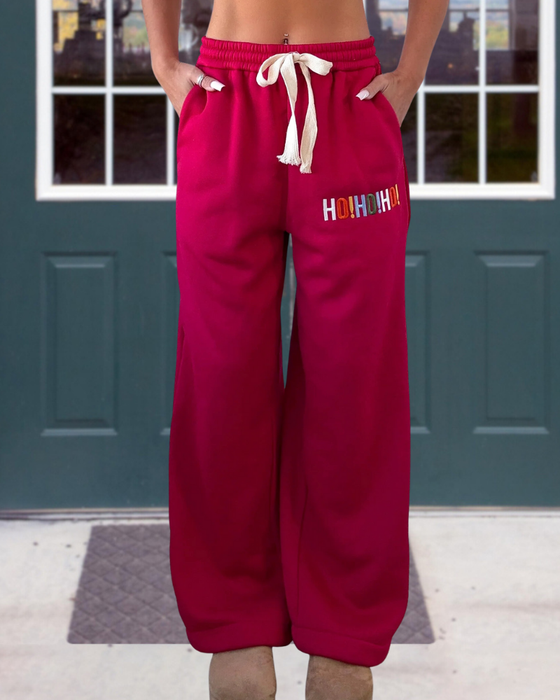 Merry Christmas Embroidered Pants