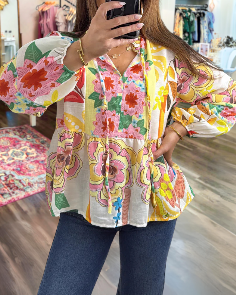 Trendy Floral Ruffle Blouse