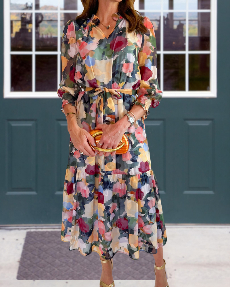 Elegant Floral Camouflage Midi Dress