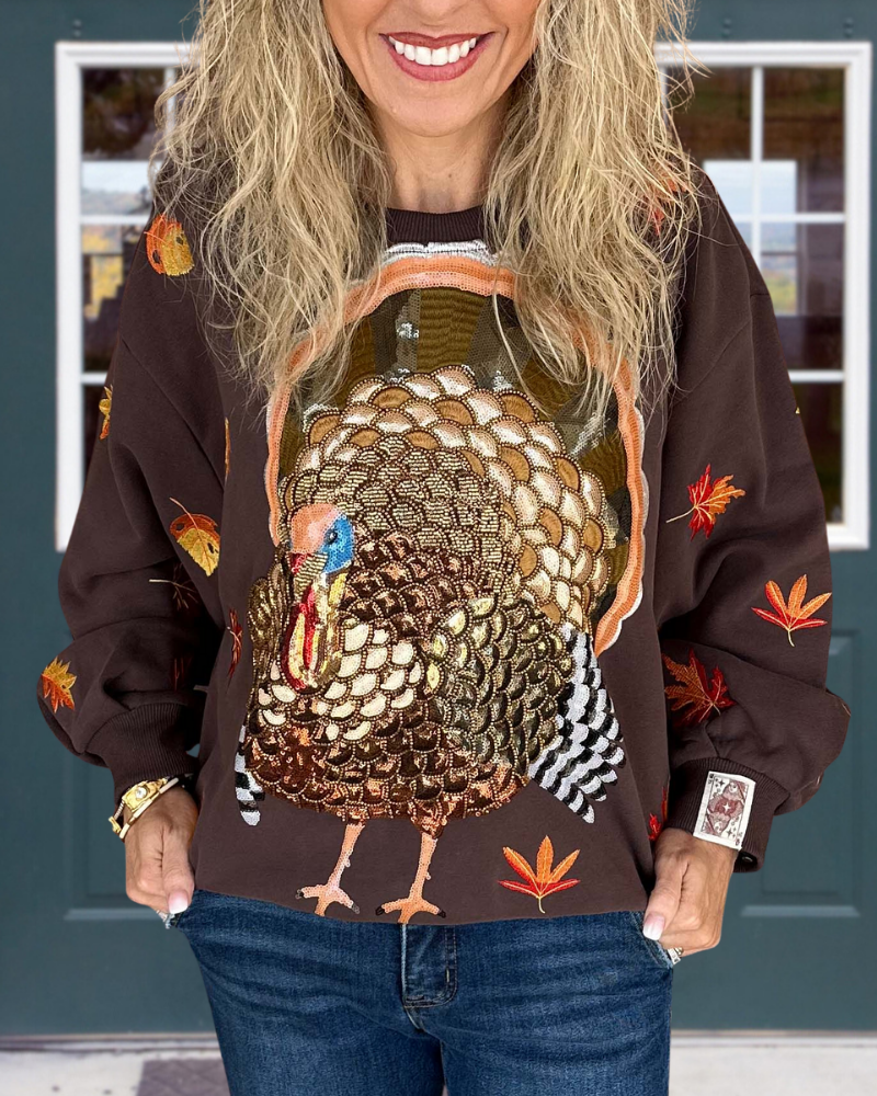 Thanksgiving Turkey Embroidered Sweatshirt