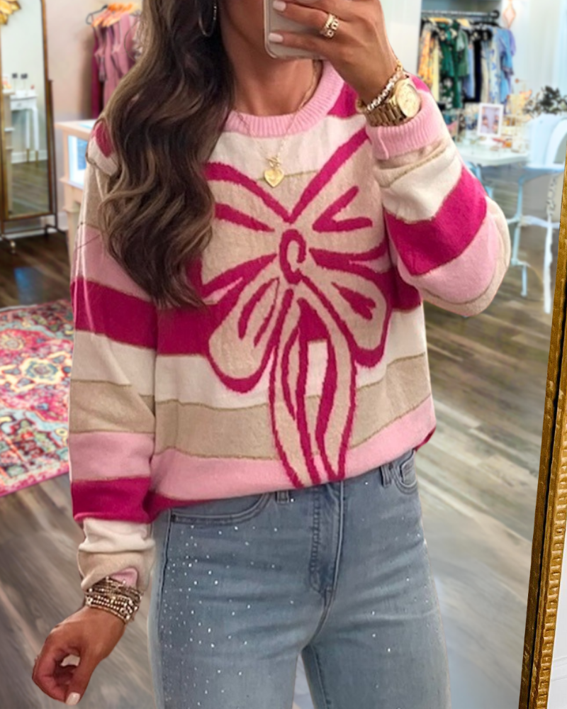 Stylish Bow Striped Pullover