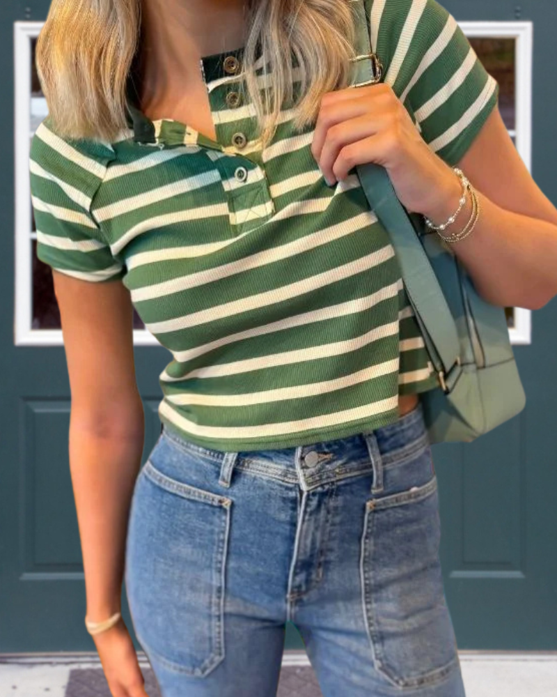 Casual Striped Open Collar Top