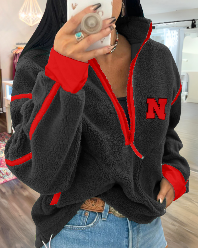 Nebraska Plush Embroidered Half-Zip Pullover