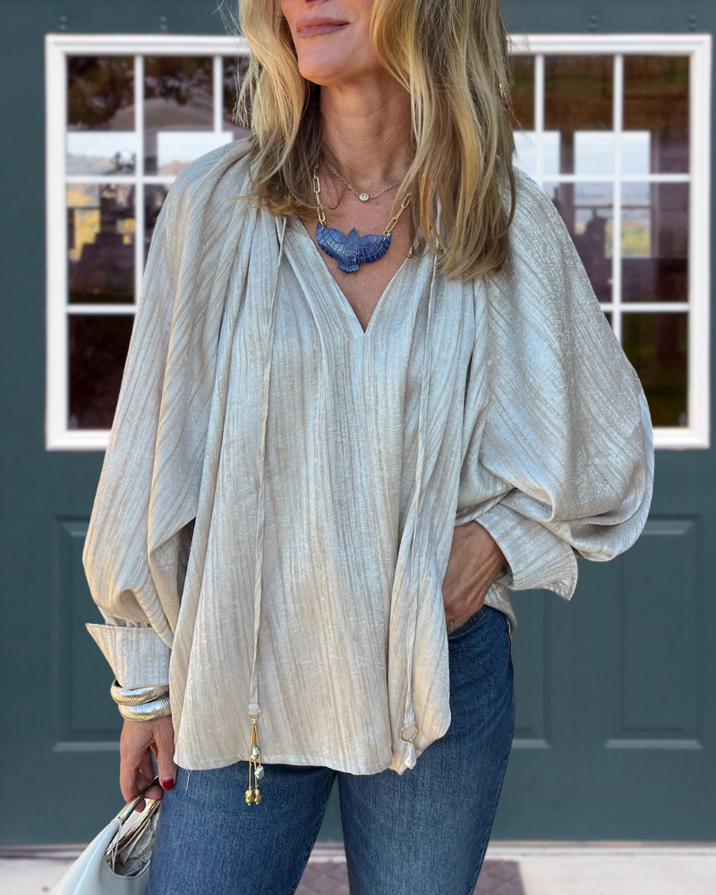 Minimalist Drawstring V-Neck Blouse