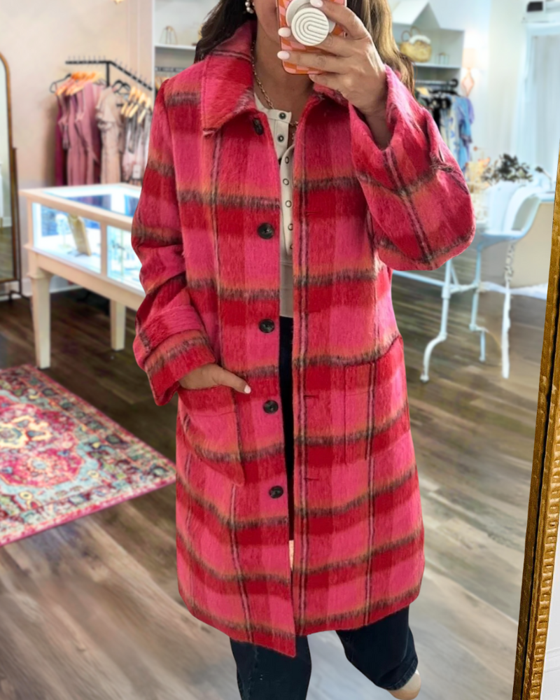 Stylish Plaid Wool Lapel Coat