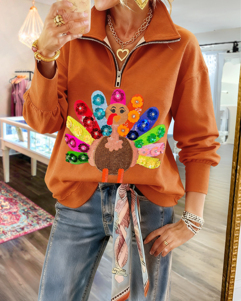 Turkey Sequined Half-Zip Sweatshirt