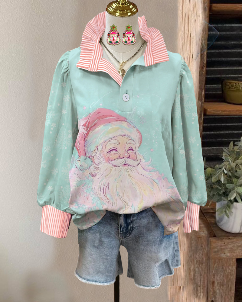 Playful Santa Graphic Collared Sweatshirt