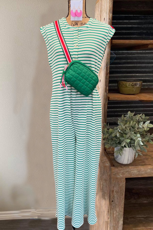 Green Striped Wide Leg Jumpsuit