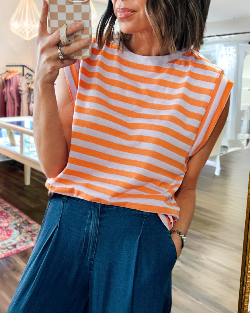 Striped Sleeveless Crew Neck Top