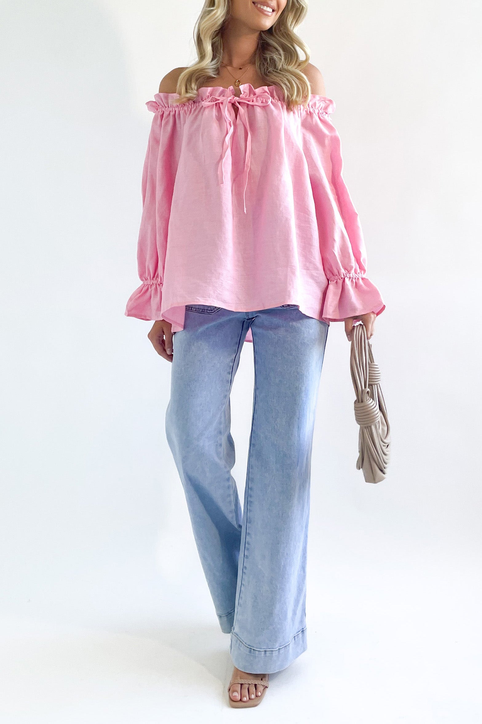 One Shoulder Cotton Bell Sleeve Top