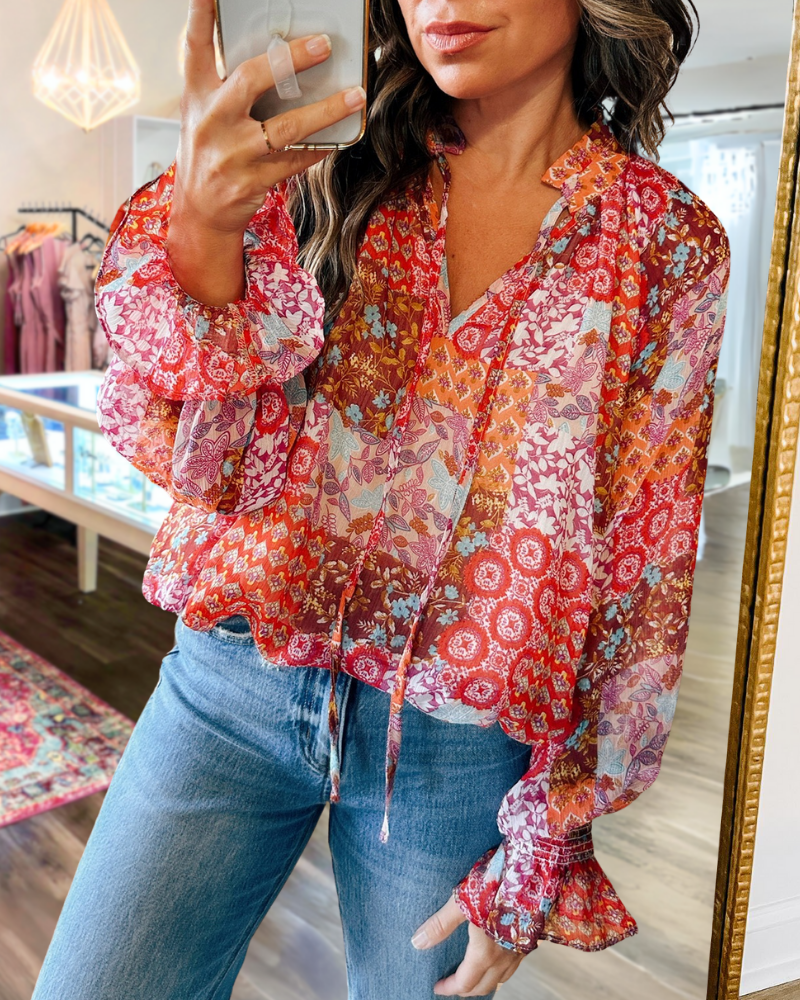 Floral Printed Bubble Blouse