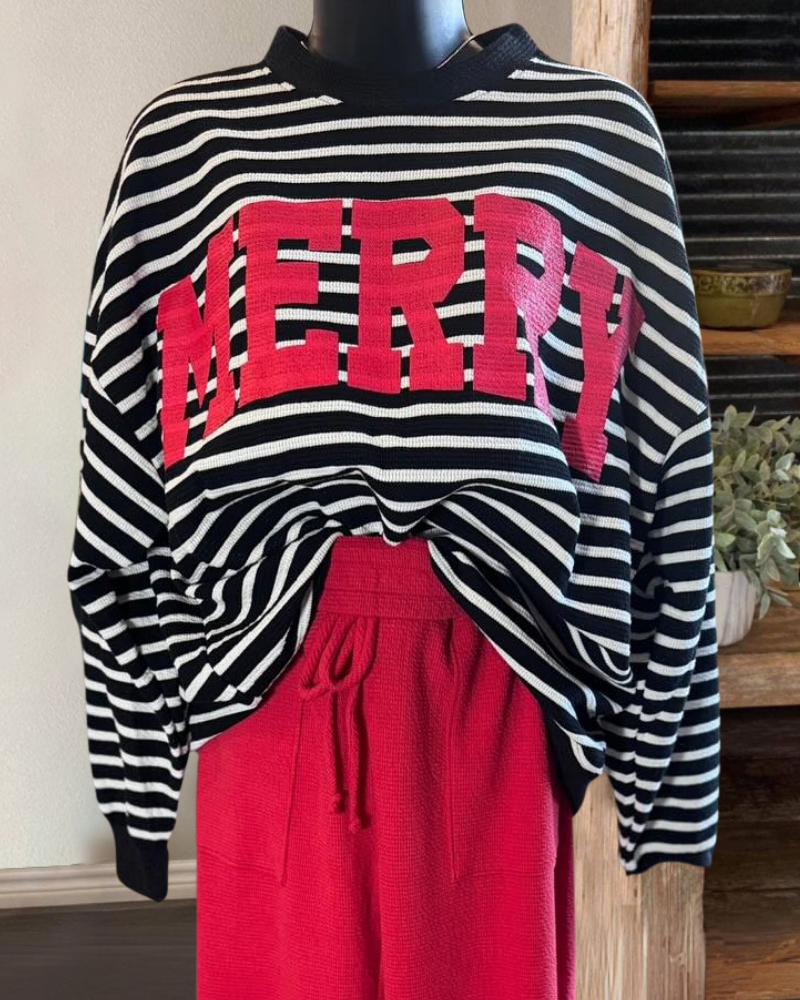 Merry Print Striped Pullover