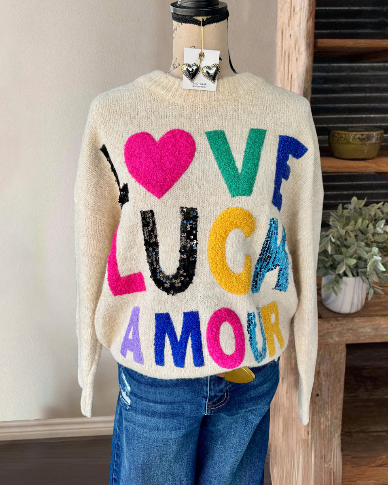 Love Luck Amour Embroidered Sweater