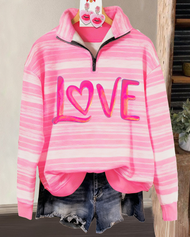 Love Striped Half-Zip Sweatshirt