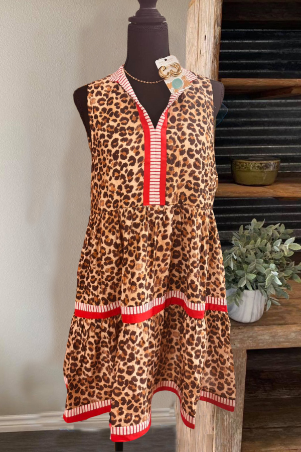 Leopard Stripe Layered Sleeveless Dress