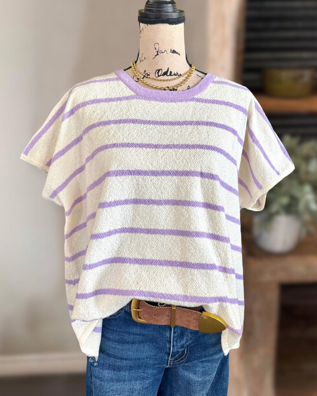 Striped Cap Sleeve Roundneck Top