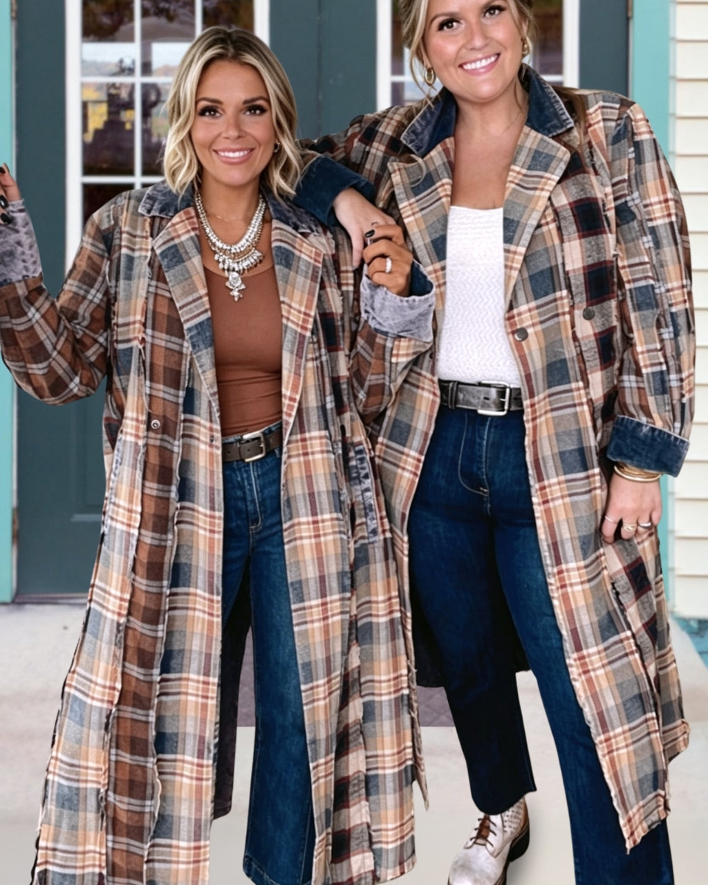 Plaid Patchwork Washed Maxi Coat