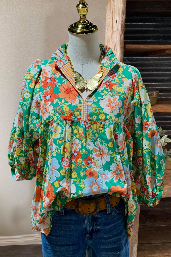 Vibrant Floral Popover Top