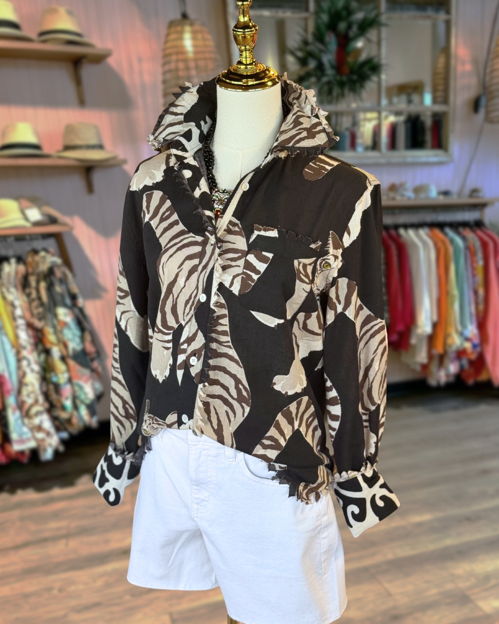 Tiger Print Raw-edge Shirt
