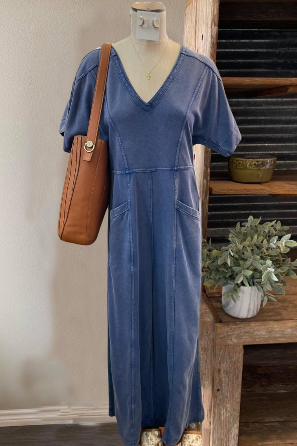 Casual Washed V-Neck Maxi Dress