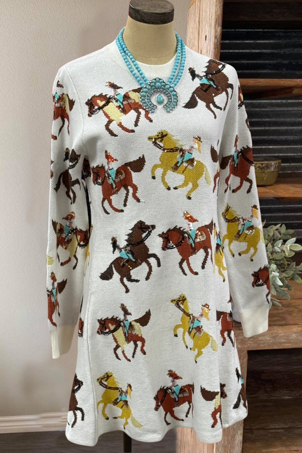 Western Cowgirl Crew Neck Dress