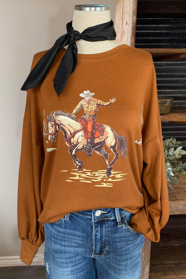 Western Cowboy Printed Pullover