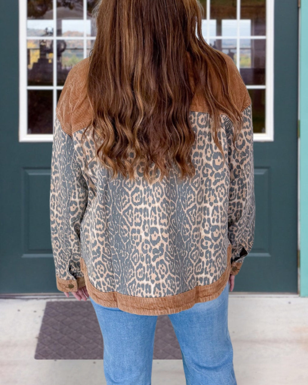 Corduroy Spliced Leopard Print Jacket