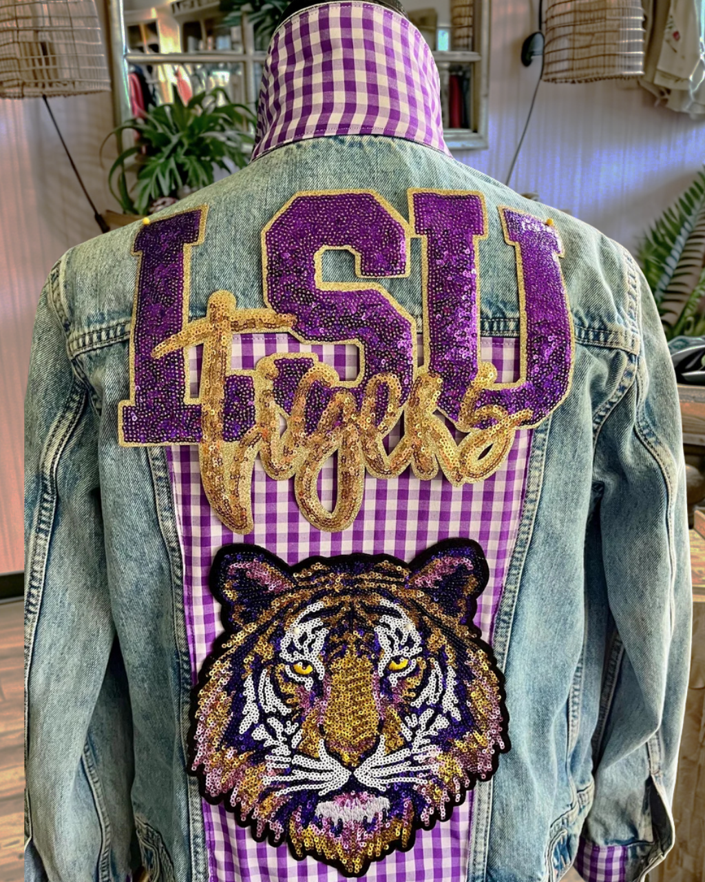 Tiger Plaid Sequined Denim Jacket