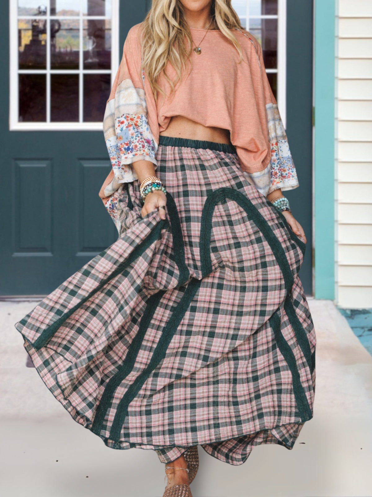 Lace Trimmed Plaid Skirt
