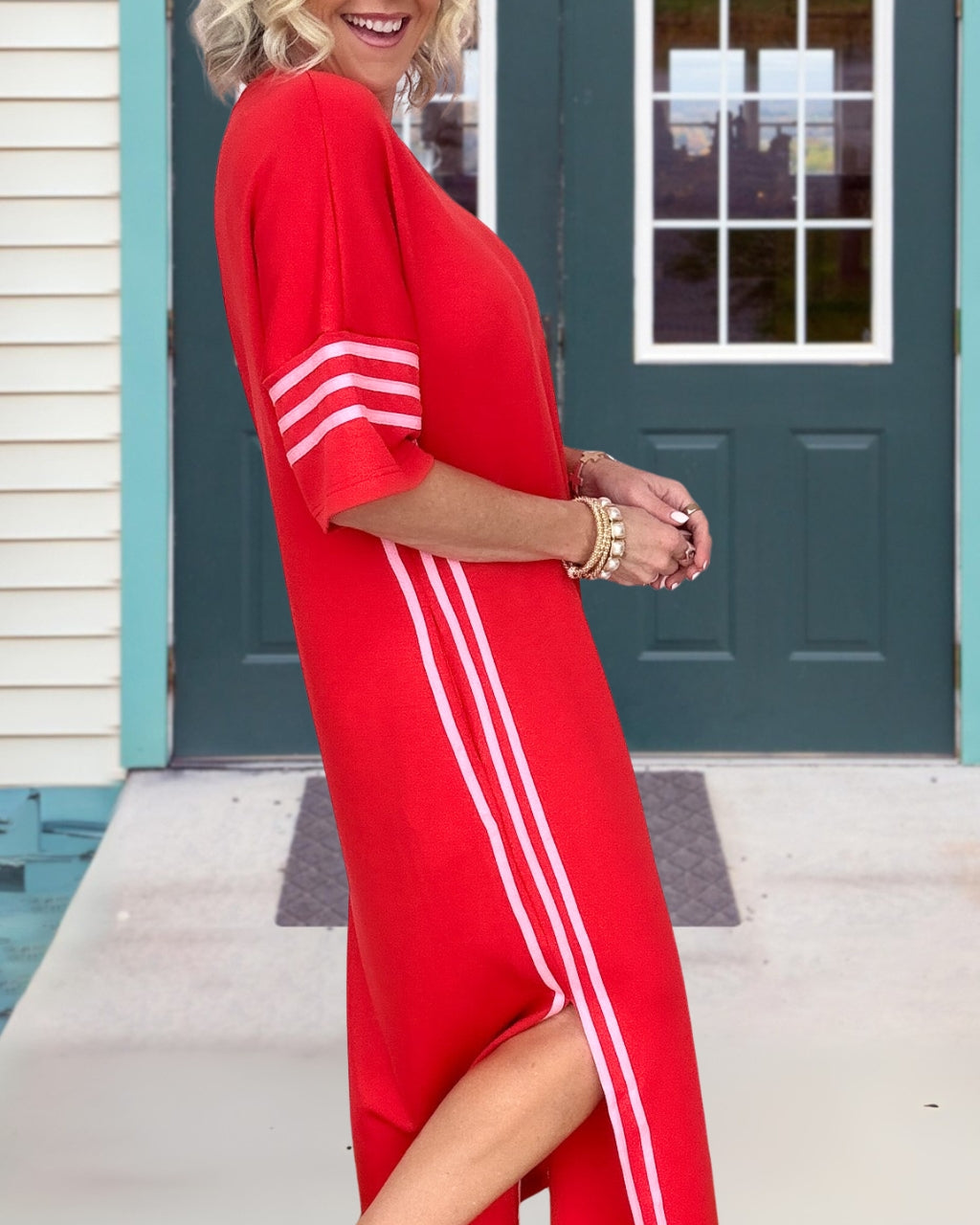 Contrast Striped Side T-shirt Dress