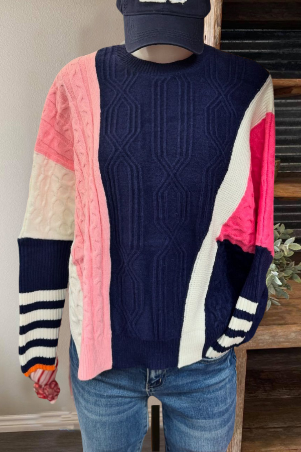 Colorblock Patchwork Textured Sweater