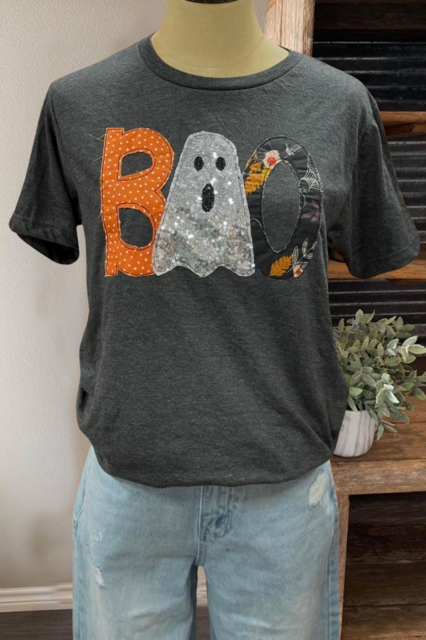 Patchwork Halloween Boo Sequins Tee