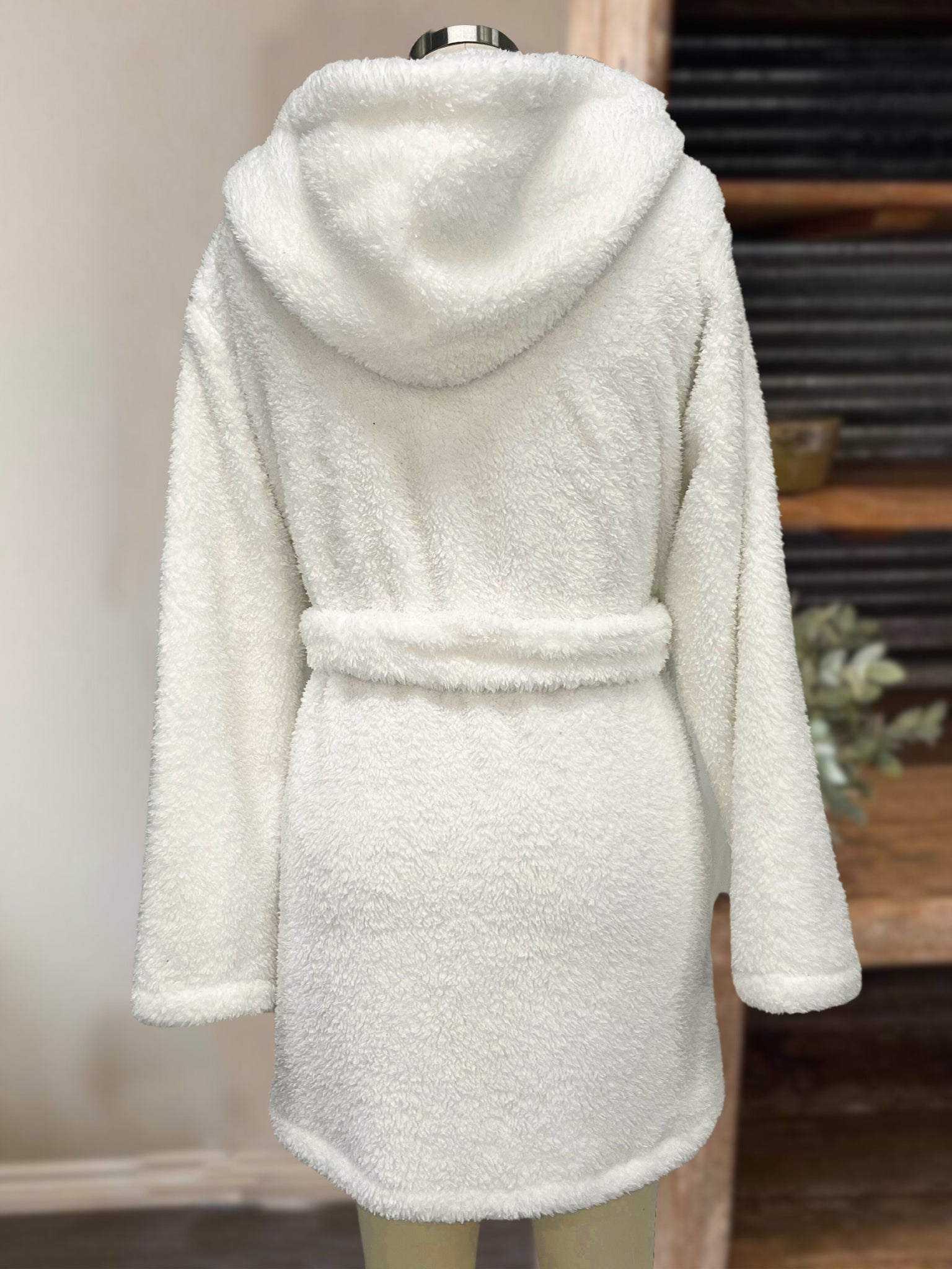 Plush Hooded Lounge Robe White