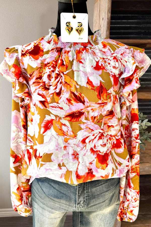 Artistic Floral Ruffle Top