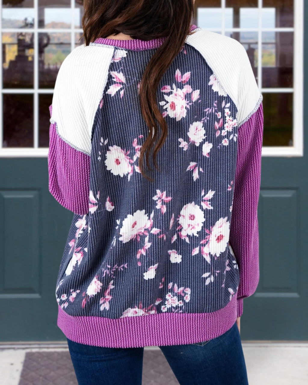 Twisted Ribbed Floral Pullover