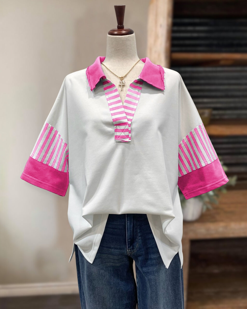 Color Block Collared Top