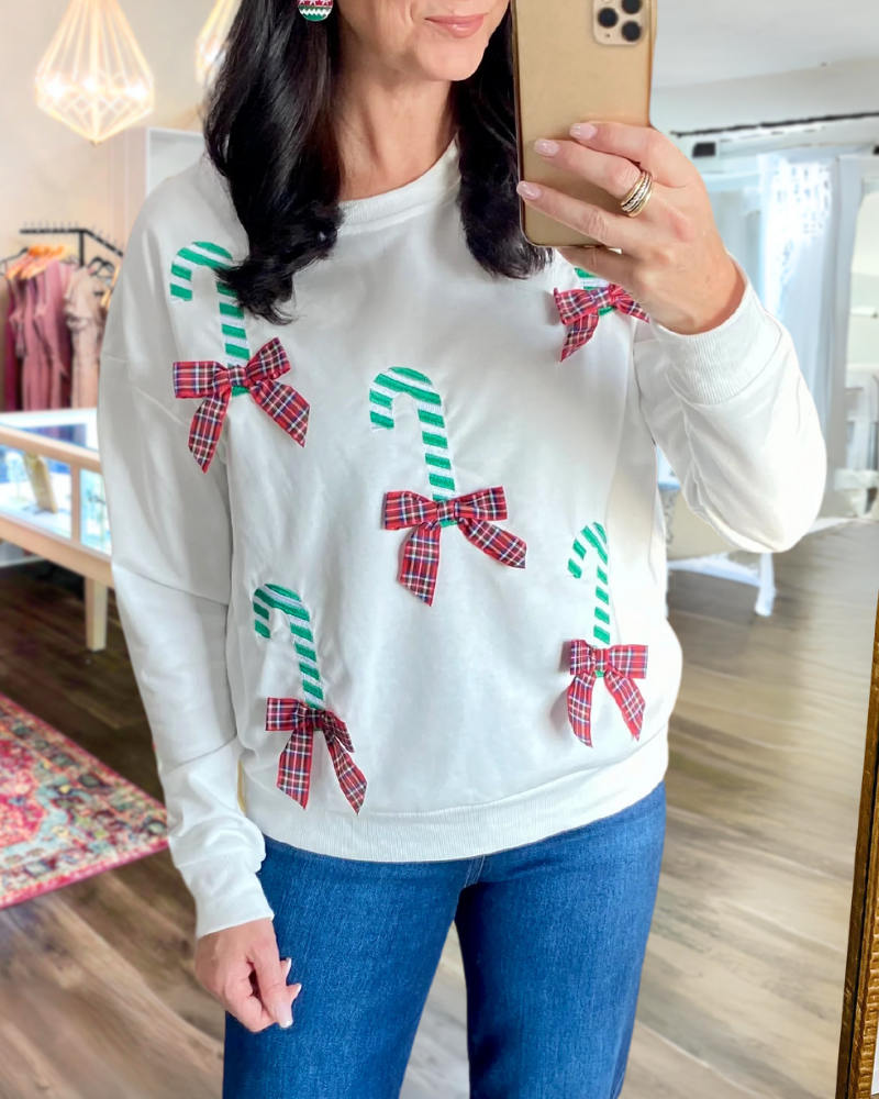 Bow Patch Candy Cane Sweatshirt