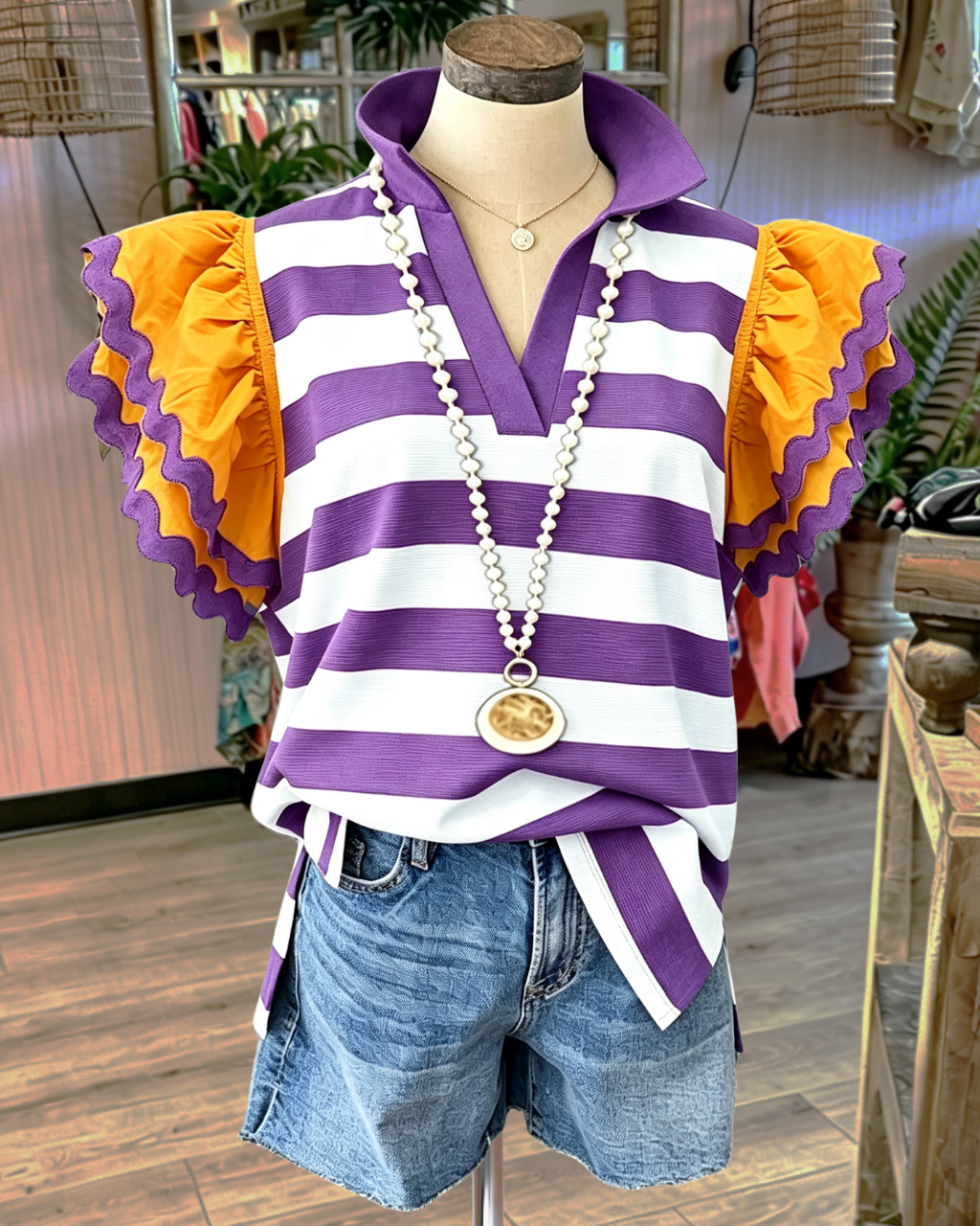 Striped Ruffled Layered Sleeve Top