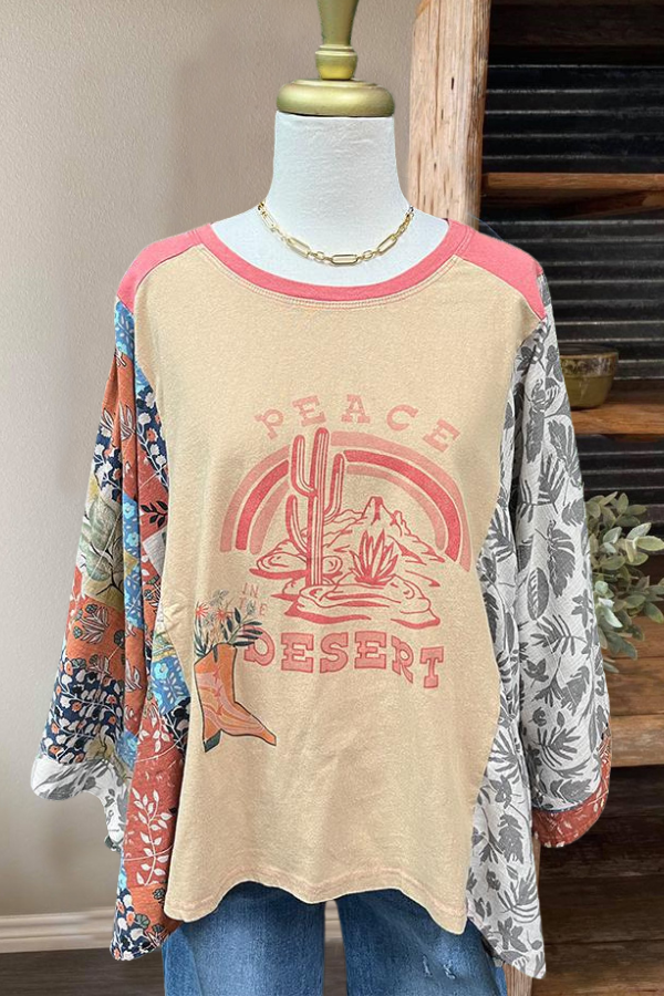 Oversized Mixed Pattern Peace Desert Top