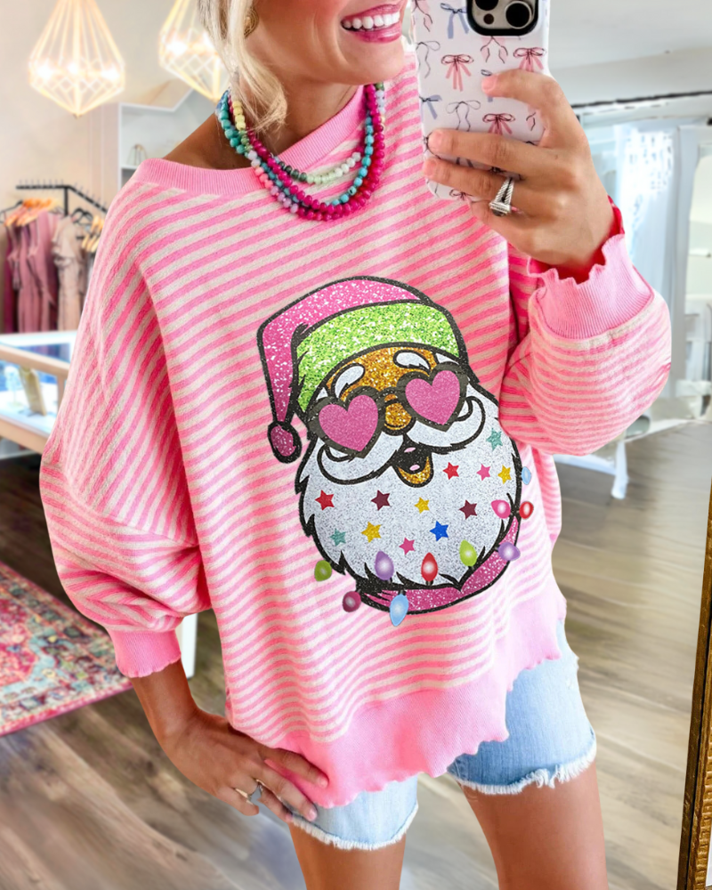 Cute Santa Claus Striped Sweatshirt