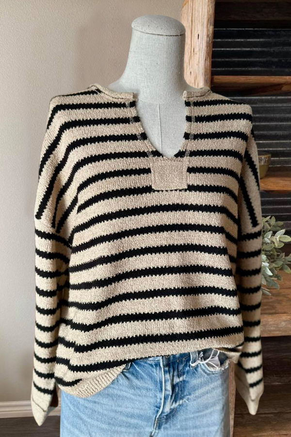 Dropped Shoulder Striped Sweater