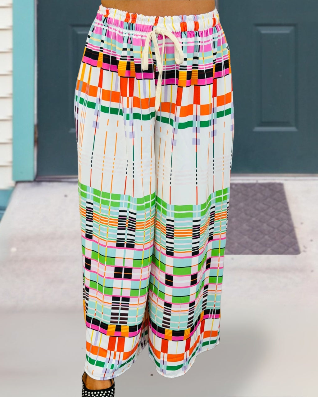 Colorful Plaid Drawstring Pants