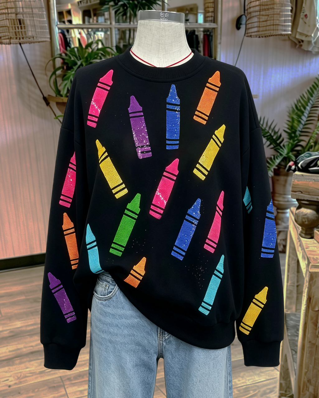Colorful Crayon Sequined Sweatshirt